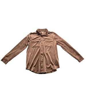 Cable & Gauge Sport Womens Small Brown Velour Button Down Long Sleeve Shirt Top